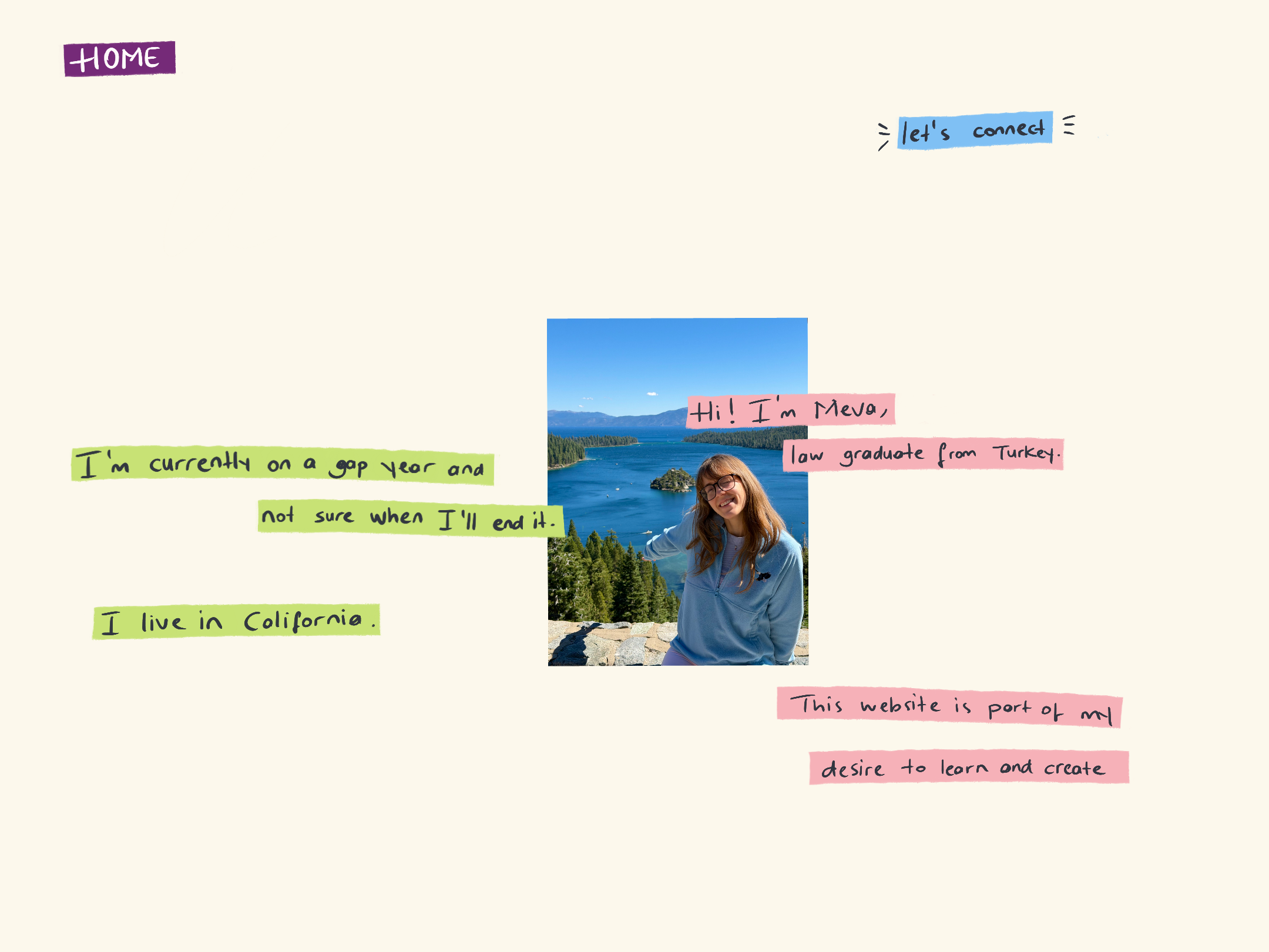 Hi! I’m Meva, a law graduate from Turkey. I’m currently on a gap year and not sure when I’ll end it. I live in California. This website is part of my desire to learn and create.
